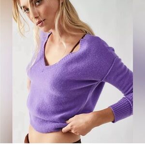 Free People stellar purple cashmere vneck sweater s